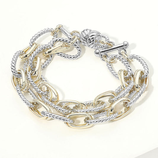 14K Gold Plated Two Tone Bold Multi Strand Chain Magnetic Bracelet M H W ACCESSORIES LLC 14K Gold Plated Two Tone Bold Multi Strand Chain Magnetic Bracelet