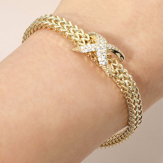 CZ Pave Crisscross Charm Accent Gold Mesh Chain Magnetic Bracelet M H W ACCESSORIES LLC CZ Pave Crisscross Charm Accent Gold Mesh Chain Magnetic Bracelet
