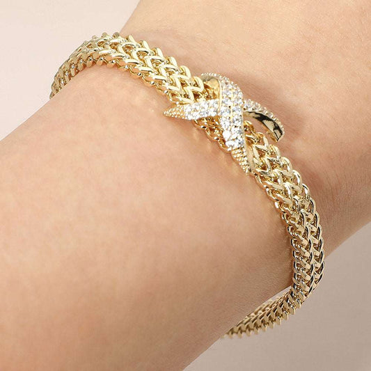 CZ Pave Crisscross Charm Accent Gold Mesh Chain Magnetic Bracelet M H W ACCESSORIES LLC CZ Pave Crisscross Charm Accent Gold Mesh Chain Magnetic Bracelet