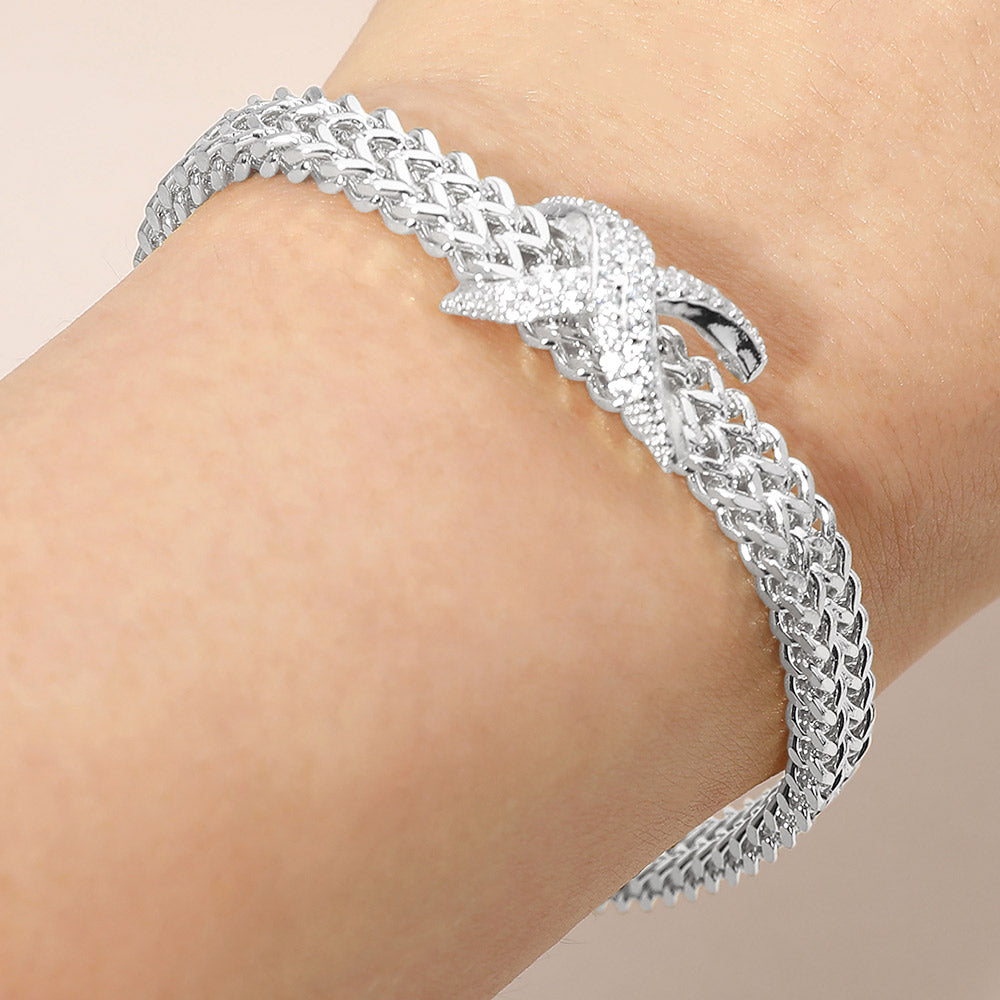 CZ Pave Crisscross Charm Accent Textured Mesh Chain Magnetic Bracelet M H W ACCESSORIES LLC CZ Pave Crisscross Charm Accent Textured Mesh Chain Magnetic Bracelet