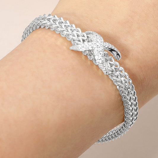CZ Pave Crisscross Charm Accent Textured Mesh Chain Magnetic Bracelet M H W ACCESSORIES LLC CZ Pave Crisscross Charm Accent Textured Mesh Chain Magnetic Bracelet