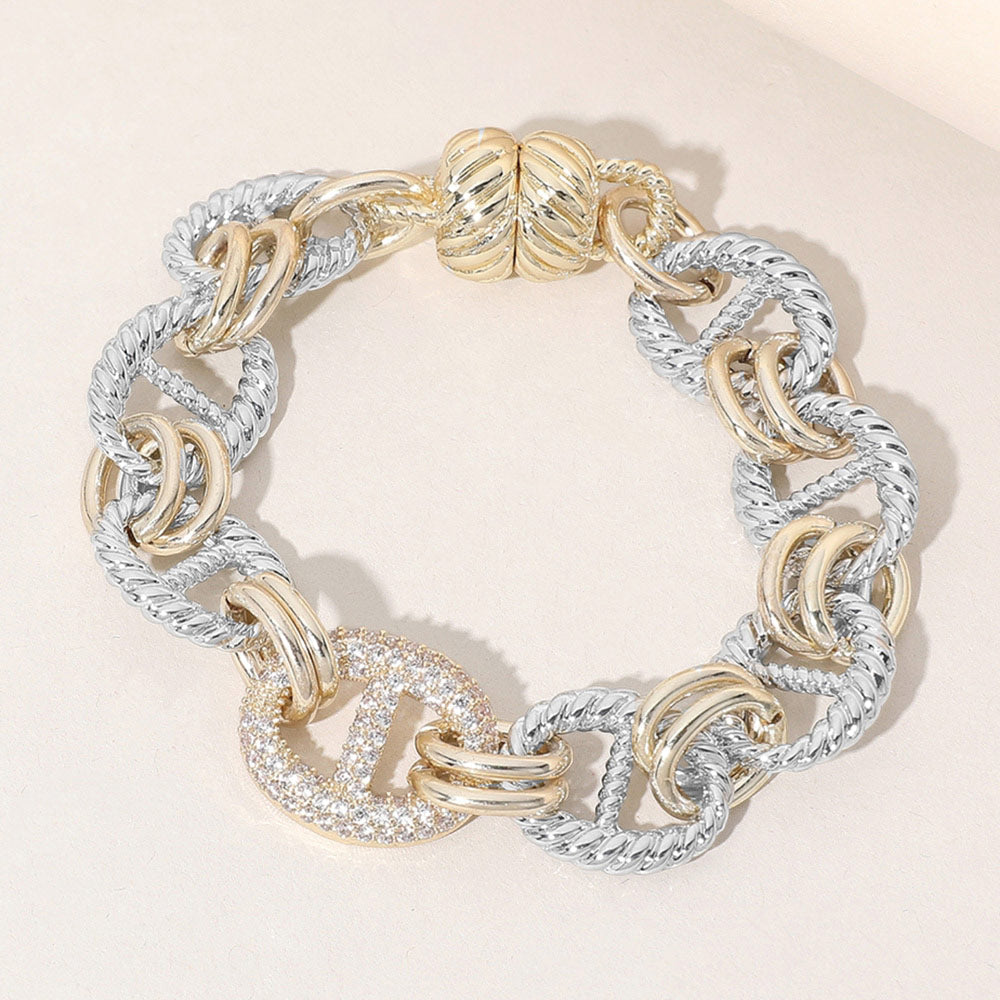 14K Gold Plated CZ Stone Paved Link Magnetic Bracelet M H W ACCESSORIES LLC 14K Gold Plated CZ Stone Paved Link Magnetic Bracelet