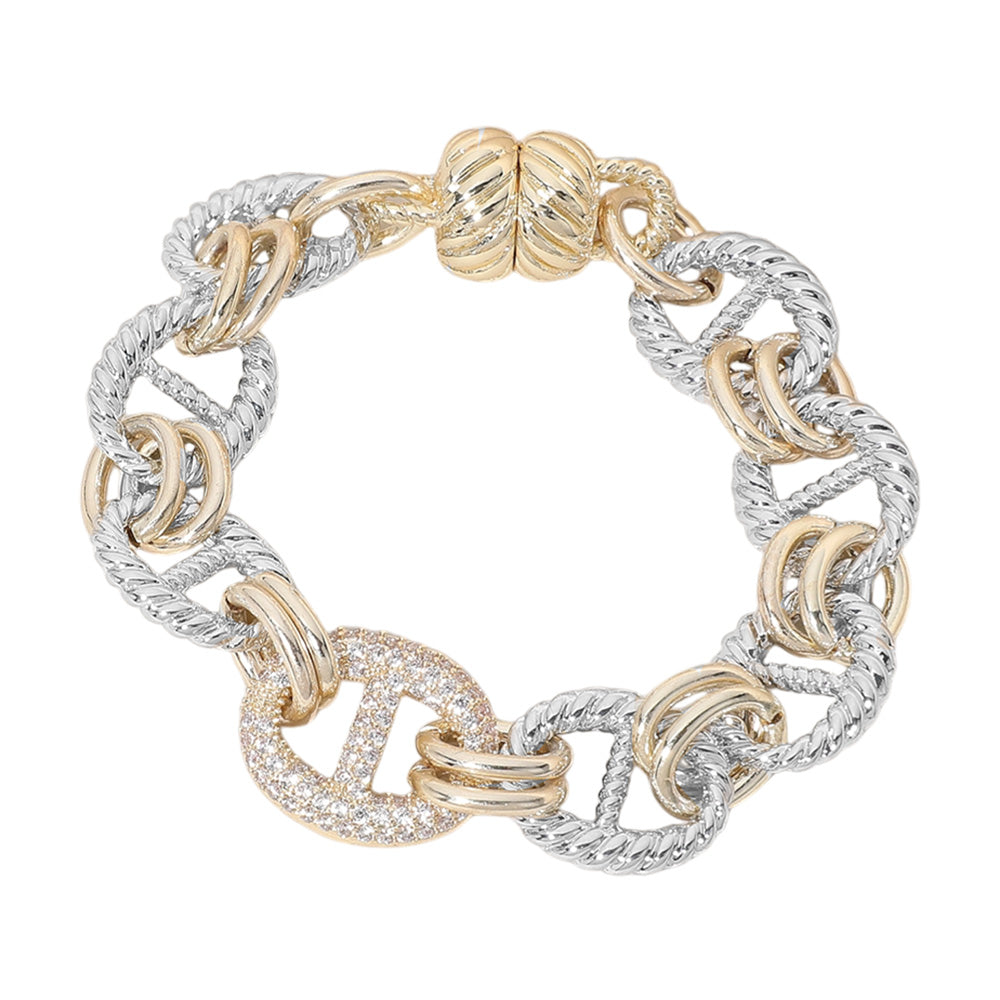 14K Gold Plated CZ Stone Paved Link Magnetic Bracelet M H W ACCESSORIES LLC 14K Gold Plated CZ Stone Paved Link Magnetic Bracelet