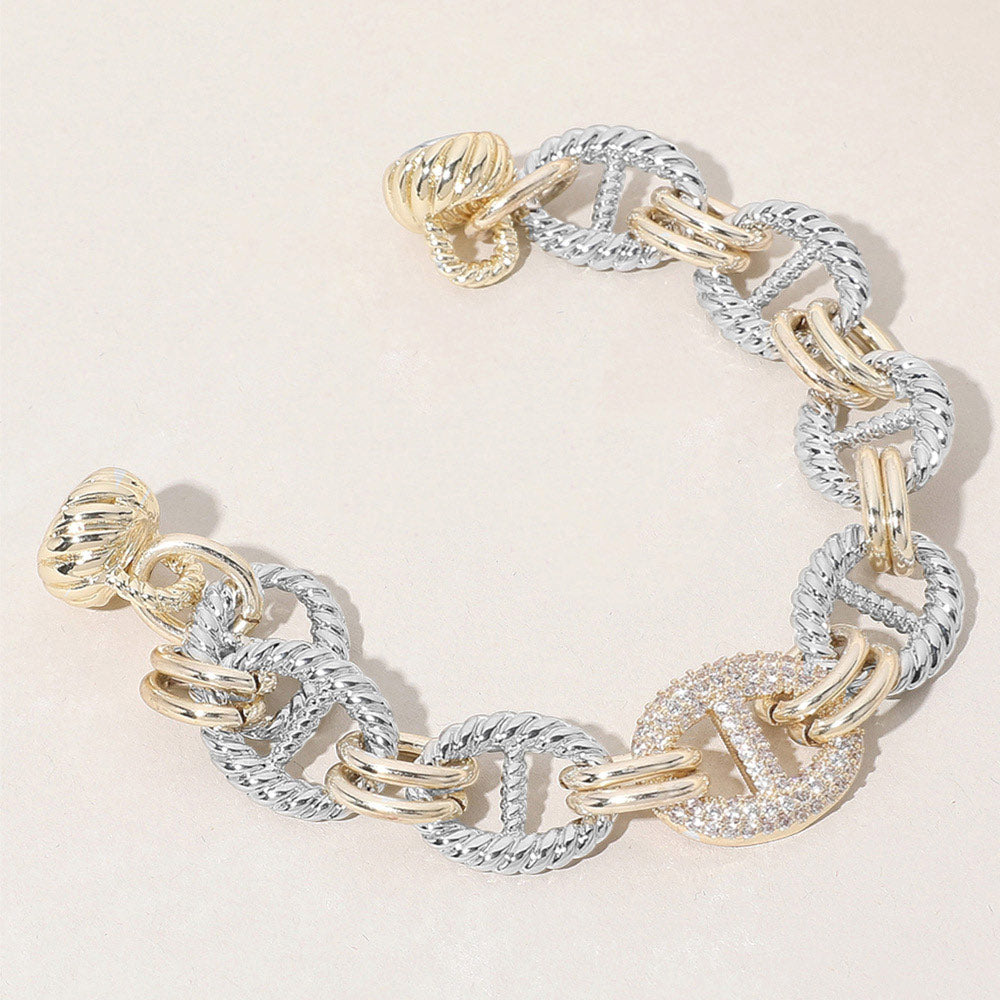 14K Gold Plated CZ Stone Paved Link Magnetic Bracelet M H W ACCESSORIES LLC 14K Gold Plated CZ Stone Paved Link Magnetic Bracelet