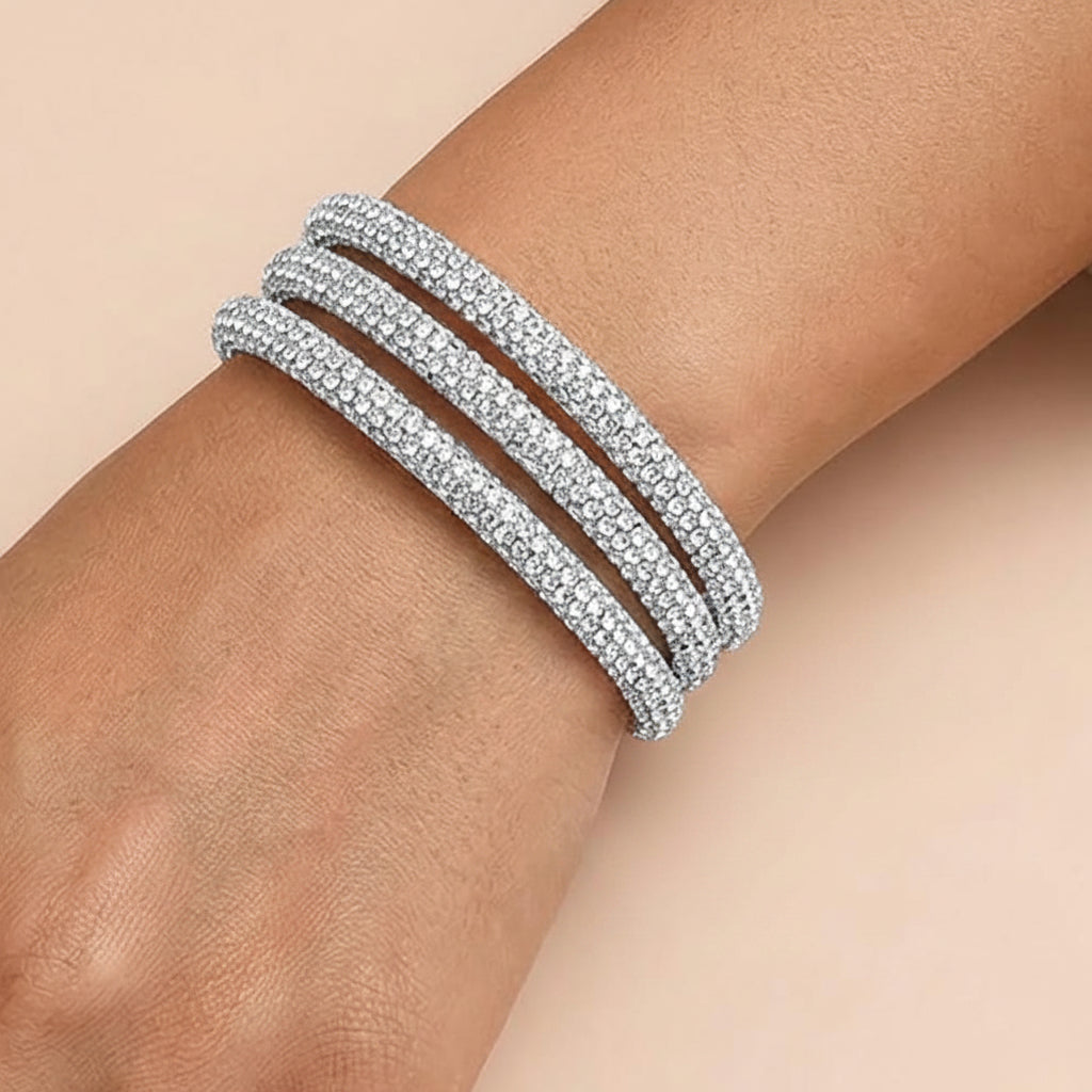 3PCS - Rhinestone Pave Bangle Clear Layered Bracelets M H W ACCESSORIES LLC 3PCS - Rhinestone Pave Bangle Clear Layered Bracelets