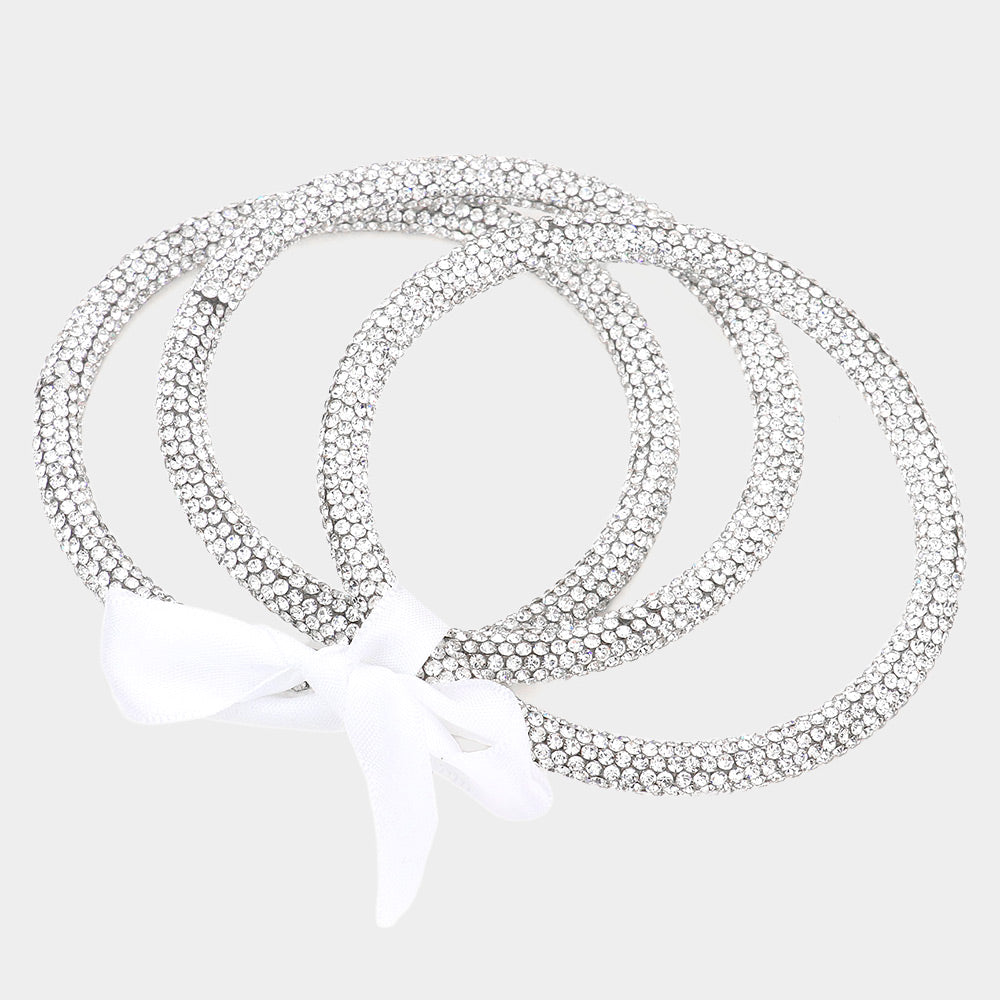 3PCS - Rhinestone Pave Bangle Clear Layered Bracelets M H W ACCESSORIES LLC 3PCS - Rhinestone Pave Bangle Clear Layered Bracelets