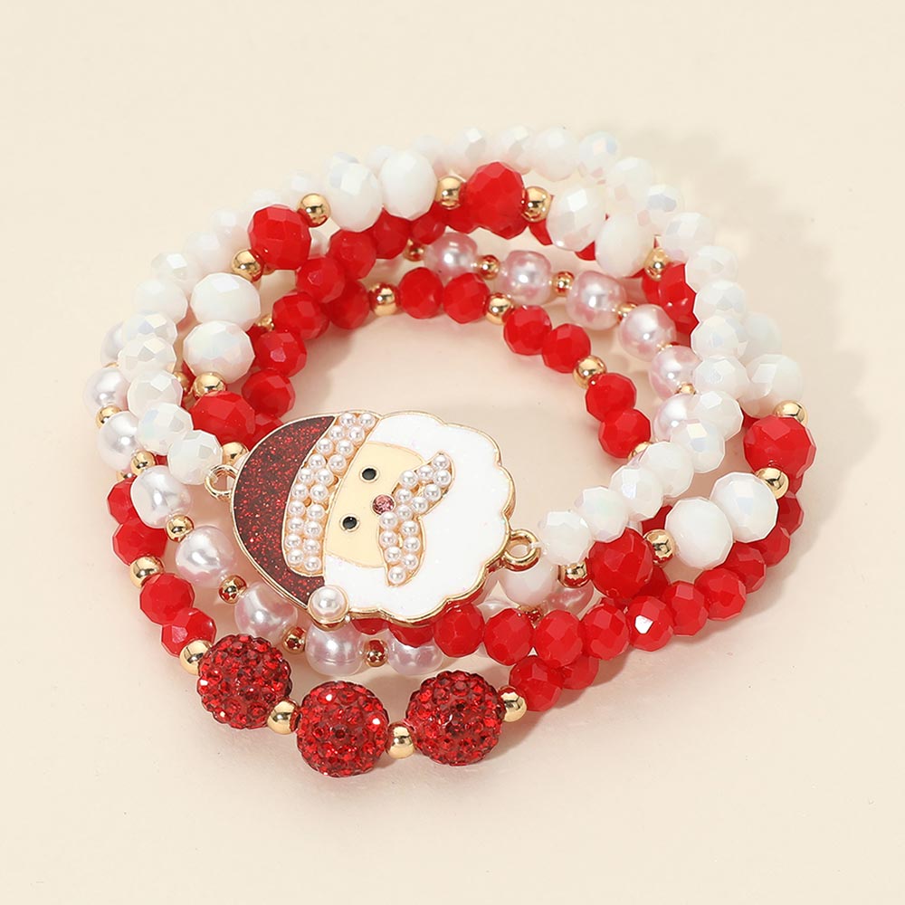 5PCS - Christmas Santa Shamballa Ball Faceted Beaded Stretch Multi Layered Bracelets M H W ACCESSORIES LLC 5PCS - Christmas Santa Shamballa Ball Faceted Beaded Stretch Multi Layered Bracelets