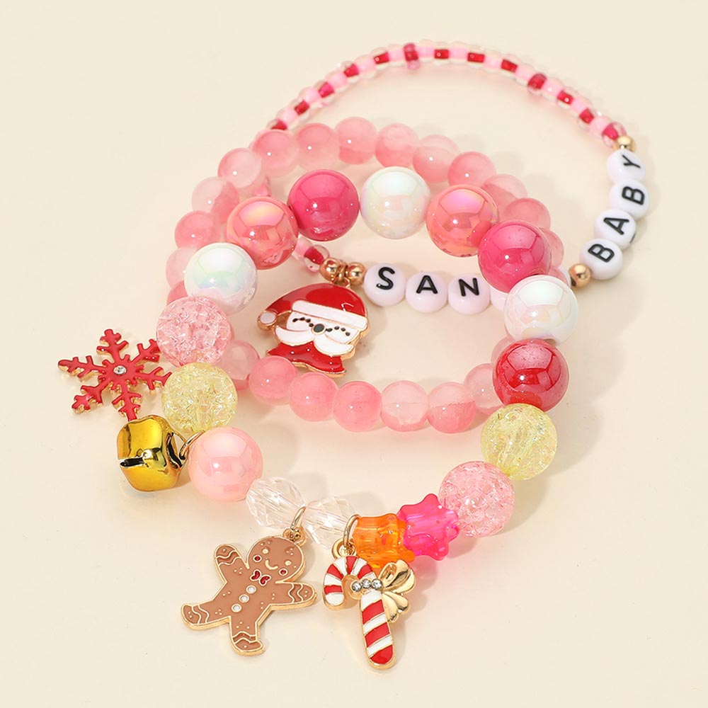 3PCS - Christmas Santa Candy Cane Snowflake Gingerbread Man Charm SANTA BABY Message Beaded Stretch Multi Layered Bracelet M H W ACCESSORIES LLC 3PCS - Christmas Santa Candy Cane Snowflake Gingerbread Man Charm SANTA BABY Message Beaded Stretch Multi Layered Bracelet