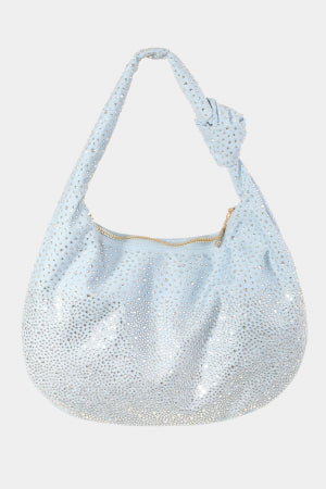 Rhinestone Studded Light Blue Hobo Bag