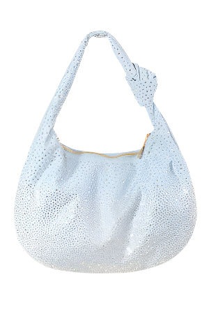 Rhinestone Studded Light Blue Hobo Bag