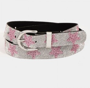 Pink Rhinestone Studded Star Pattern Belt