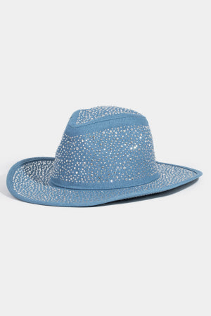 Rhinestone Pave Denim Cowboy Fedora Hat - M H W ACCESSORIES LLC