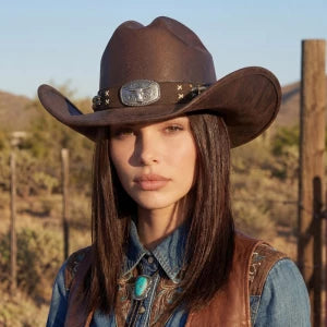 Longhorn Concho Dark Brown Band Western Cowboy Hat M H W ACCESSORIES LLC Longhorn Concho Dark Brown Band Western Cowboy Hat