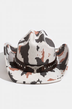 Multi-Color Western Bull Head Strap Cow Print Cowboy Hat