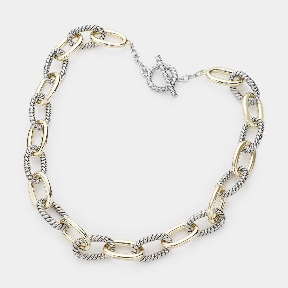 Silver & Gold Open Oval Metal Link Chain Necklace for Women - M H W ACCESSORIES LLC