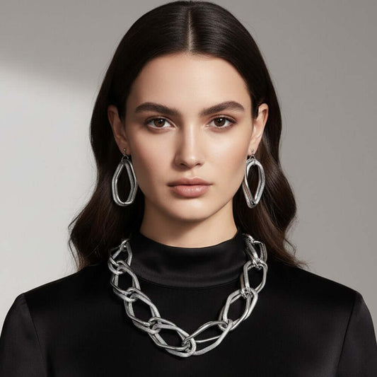 Bold Silver Tone Chunky Chain Link Statement Necklace