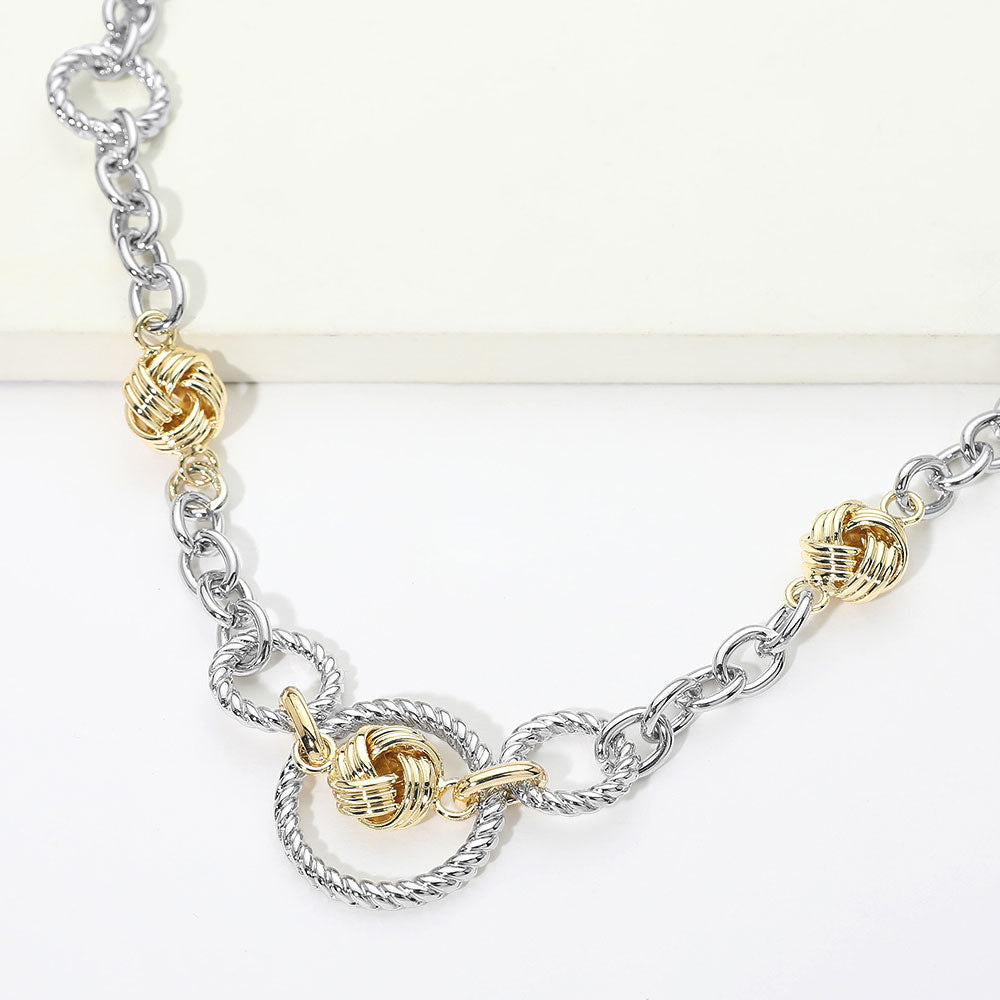 14K Gold Plated Two Tone Textured Mixed Metal Link Necklace