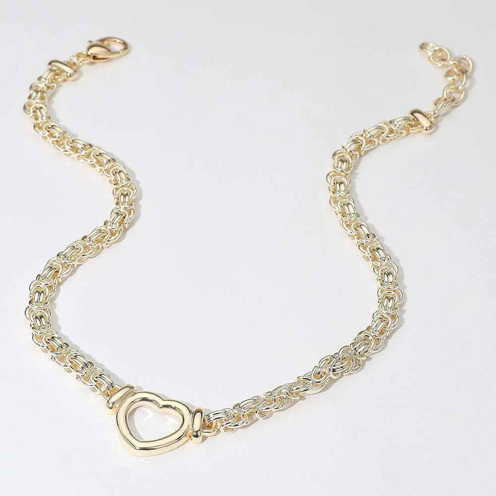 14K Gold Plated Open Heart Link Chain Necklace M H W ACCESSORIES LLC 14K Gold Plated Open Heart Link Chain Necklace