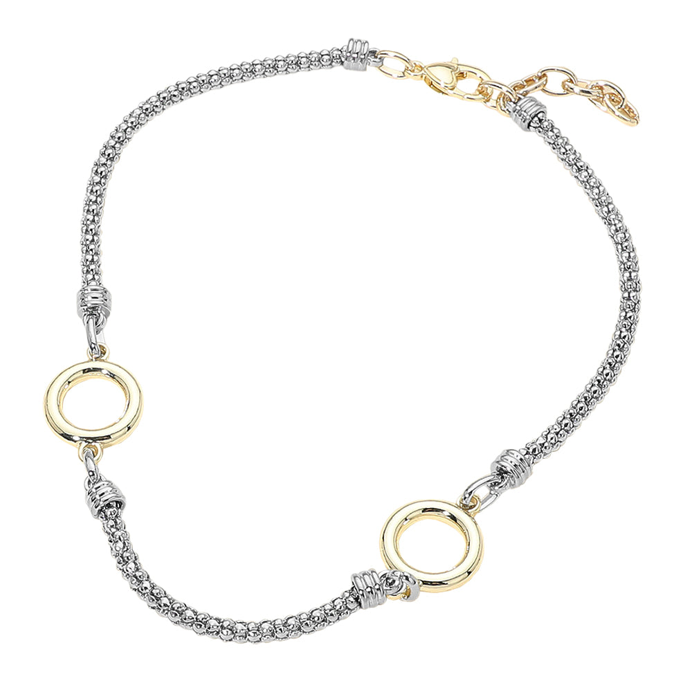 14K Gold Plated Two Tone Circle Link Chain Necklace M H W ACCESSORIES LLC 14K Gold Plated Two Tone Circle Link Chain Necklace