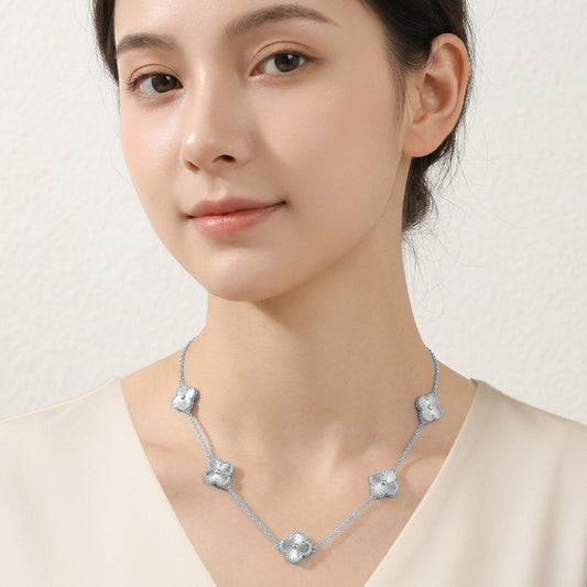 14K Gold Plated Quatrefoil Charm Station Necklace