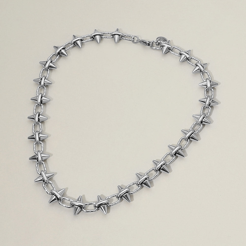 Stainless Steel Spike Link Chain Necklace for Women M H W ACCESSORIES LLC Stainless Steel Spike Link Chain Necklace for Women