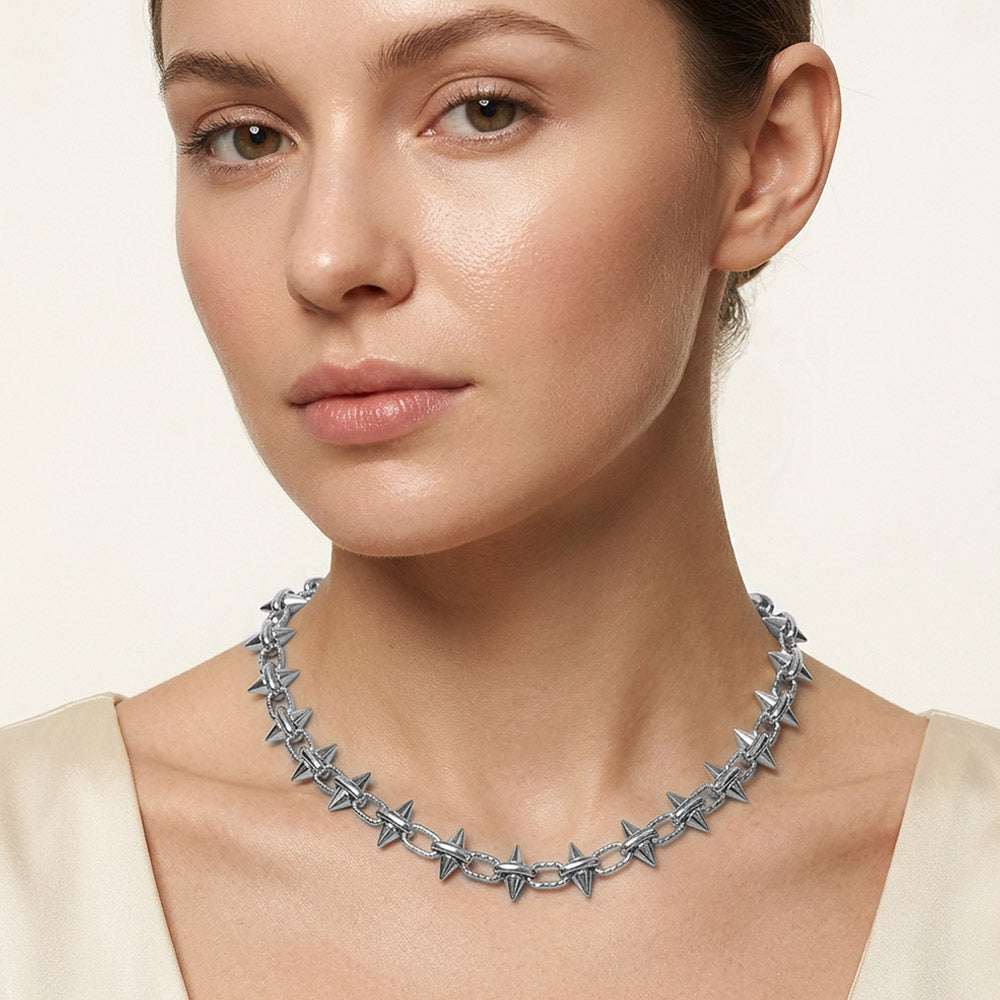 Stainless Steel Spike Link Chain Necklace for Women M H W ACCESSORIES LLC Stainless Steel Spike Link Chain Necklace for Women