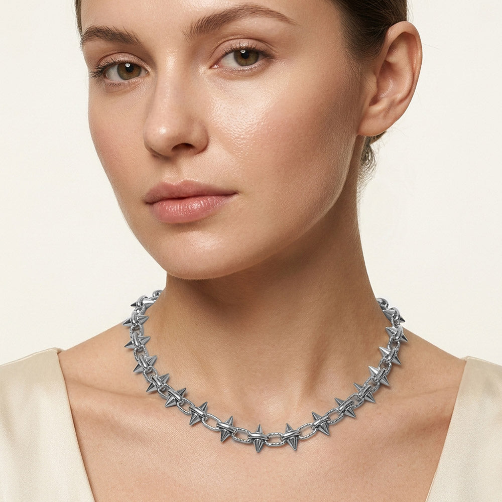 Stainless Steel Spike Link Chain Necklace for Women M H W ACCESSORIES LLC Stainless Steel Spike Link Chain Necklace for Women