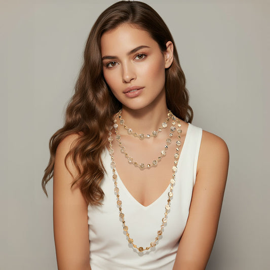 Women's Textured Metal Disc Link Multi Layered Necklace