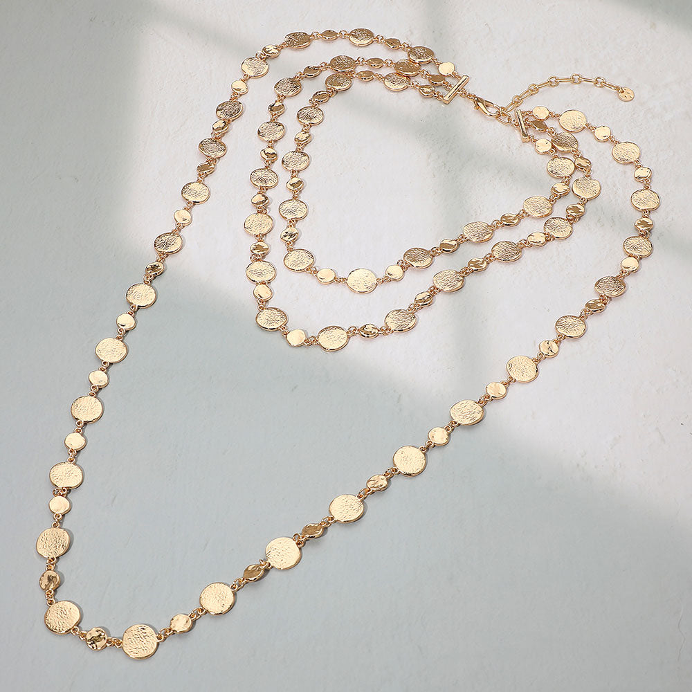 Women's Textured Metal Disc Link Multi Layered Necklace