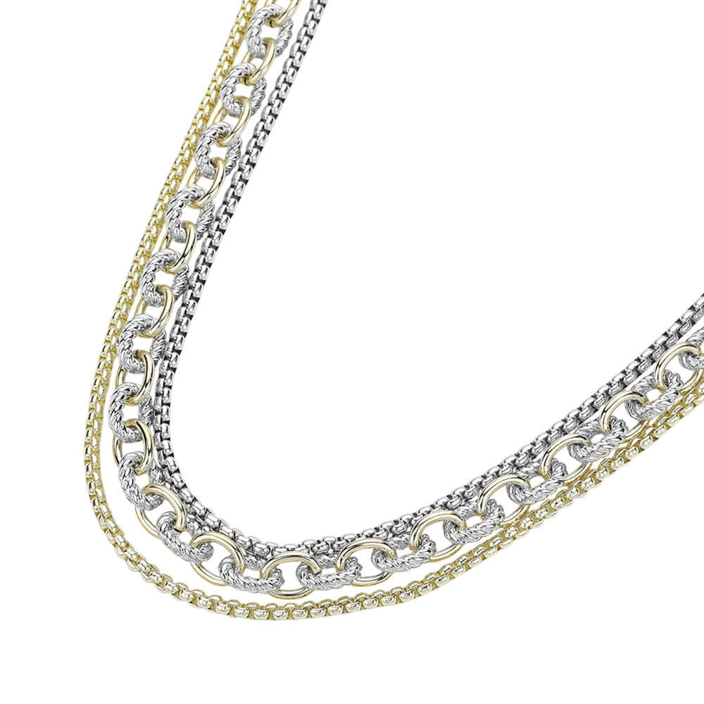 14K Gold Plated Two Tone Multi Layered Chunky Chain Necklace