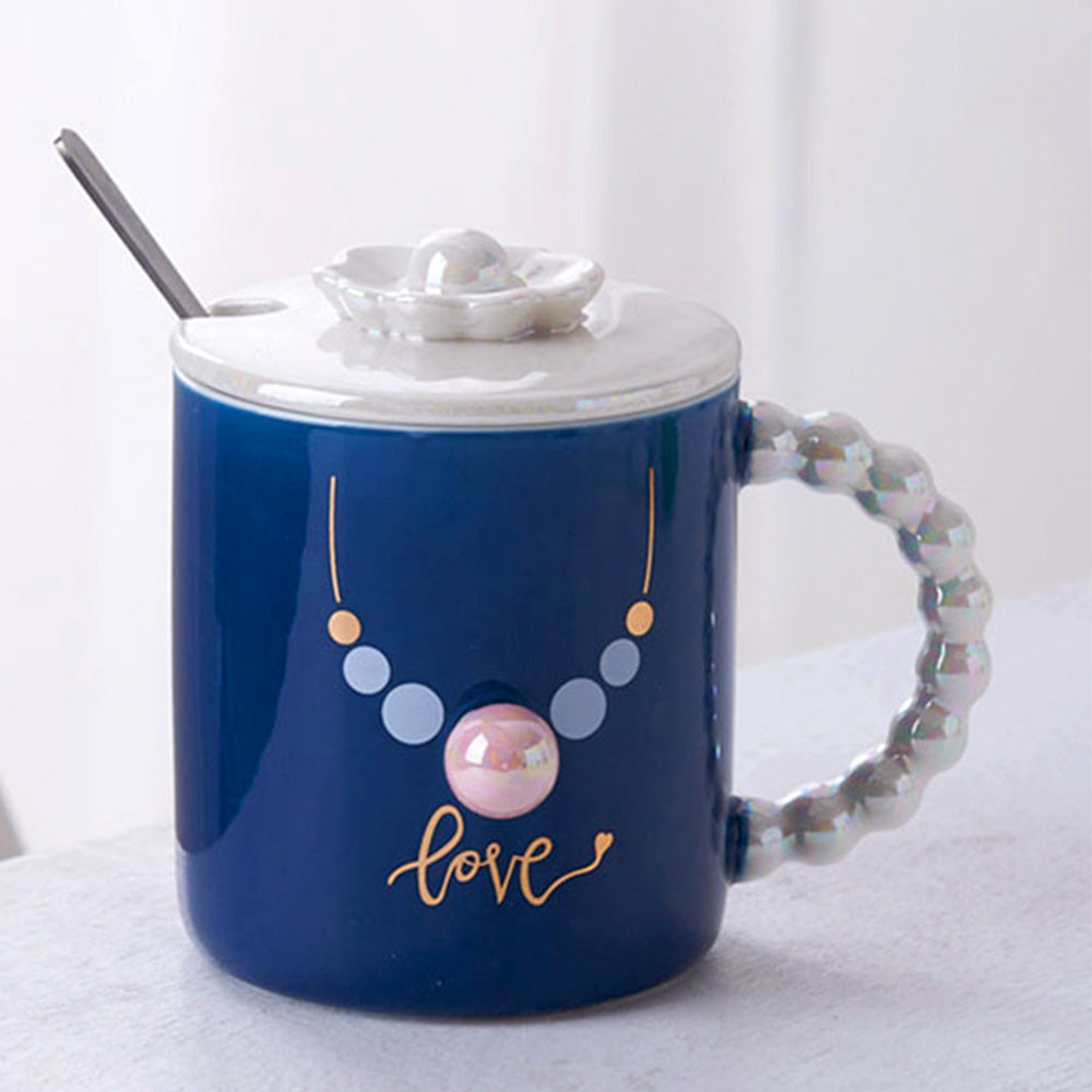 Blue Love Necklace Flower Ceramic Mug Cup - M H W ACCESSORIES LLC