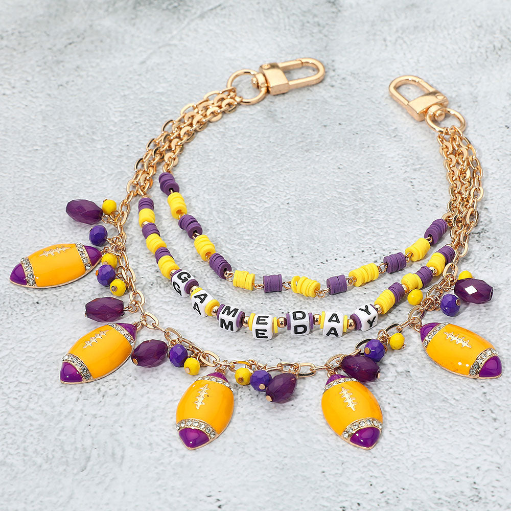 Football Charm Embellished GAME DAY Heishi Beaded Layered Bag Charm M H W ACCESSORIES LLC Football Charm Embellished GAME DAY Heishi Beaded Layered Bag Charm