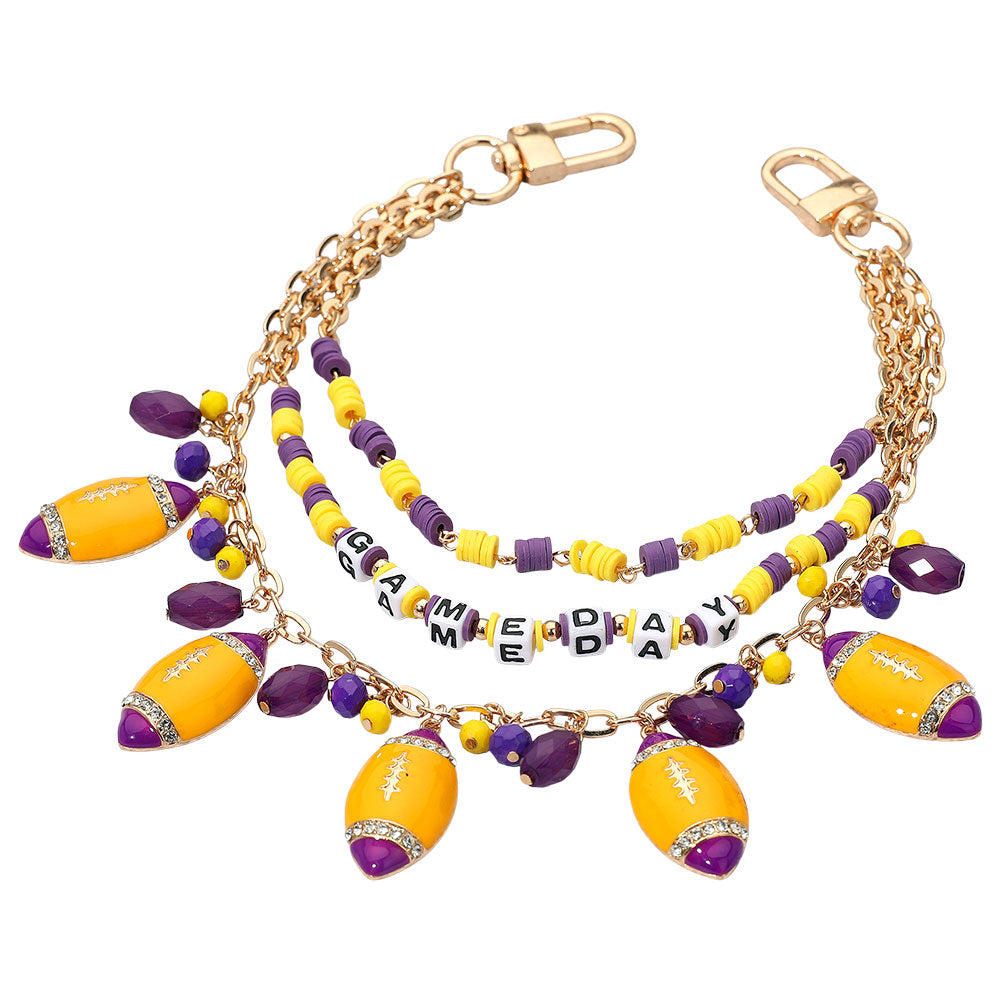 Football Charm Embellished GAME DAY Heishi Beaded Layered Bag Charm M H W ACCESSORIES LLC Football Charm Embellished GAME DAY Heishi Beaded Layered Bag Charm
