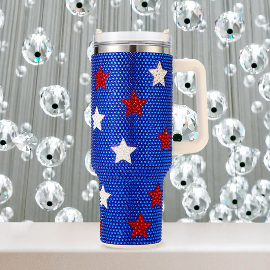 Bling Studded Star USA Flag 40oz Stainless Steel Tumbler - M H W ACCESSORIES LLC