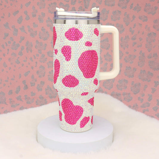 Pink and White Bling Studded 40oz Stainless Steel Tumbler - M H W ACCESSORIES LLC