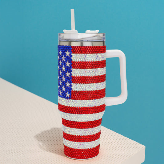 Bling Studded American USA Flag 40oz Stainless Steel Tumbler With Handle - M H W ACCESSORIES LLC
