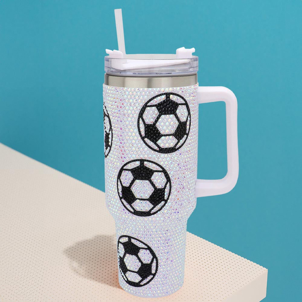 Soccer Bling Studded Football 40oz Stainless Steel Tumbler - M H W ACCESSORIES LLC
