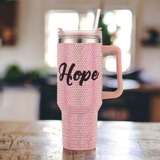 Hope Pink Bling Rhinestone Studded Stainless Steel 40 oz Tumbler - M H W ACCESSORIES LLC