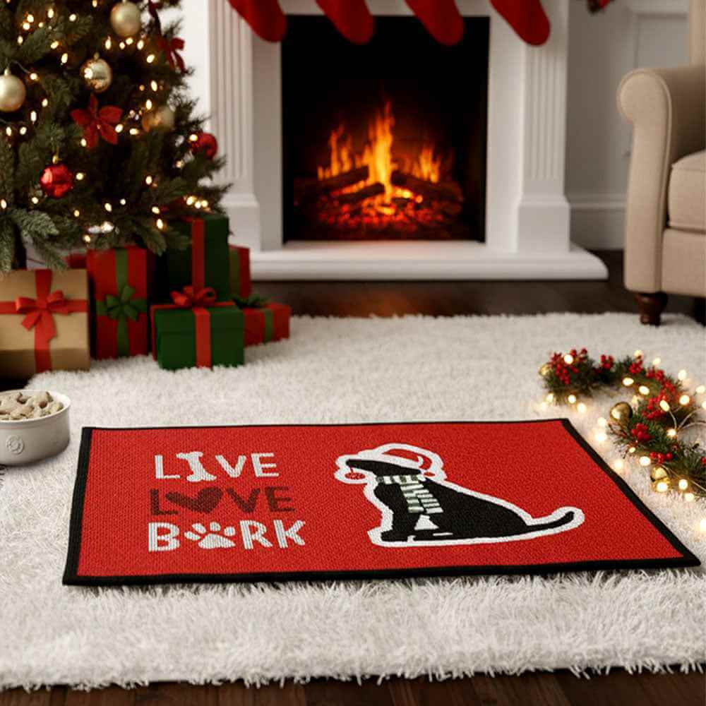 LIVE LOVE BARK Holiday Dog Printed Pet Bowl Mat