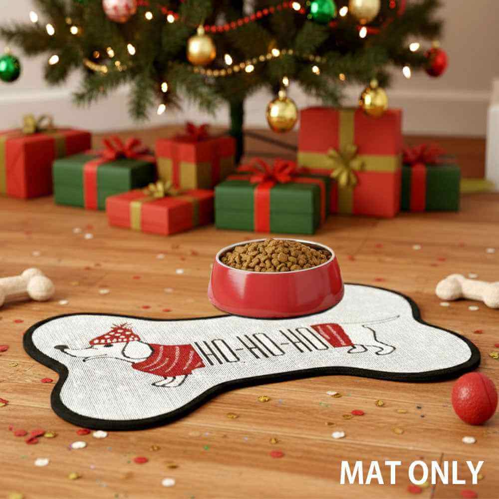 HOHOHO Message Holiday Dog Bone Shape Pet Bowl Mat