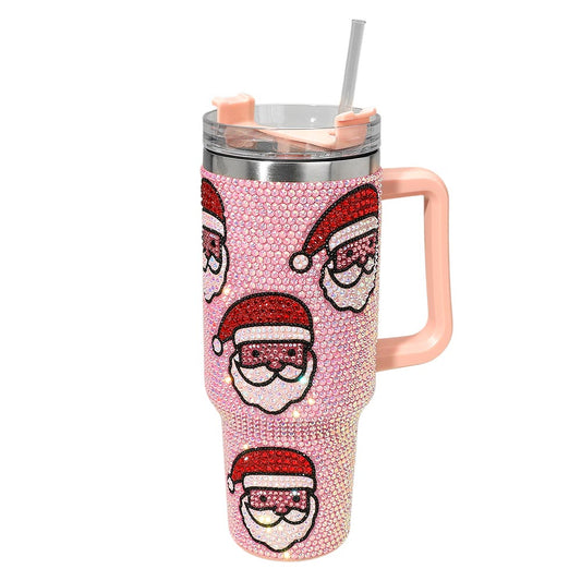 (Copy) Bling Studded Pink Santa Pattern 40oz Stainless Steel Tumbler with Handle