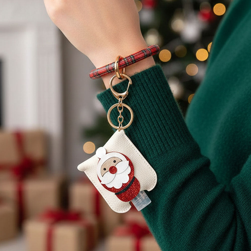 Santa Claus Faux Leather Case with Empty Hand Sanitizer Bottle Set Keychain M H W ACCESSORIES LLC Santa Claus Faux Leather Case with Empty Hand Sanitizer Bottle Set Keychain