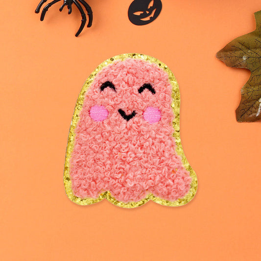 Halloween Pink Ghost Iron On Patch M H W ACCESSORIES LLC Halloween Pink Ghost Iron On Patch