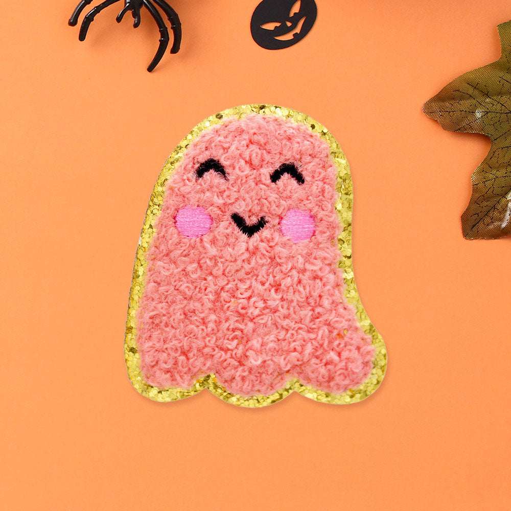 Halloween Pink Ghost Iron On Patch M H W ACCESSORIES LLC Halloween Pink Ghost Iron On Patch
