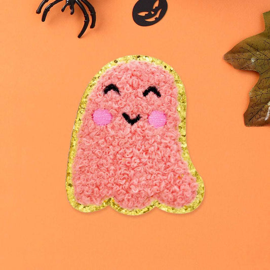 Halloween Pink Ghost Iron On Patch M H W ACCESSORIES LLC Halloween Pink Ghost Iron On Patch