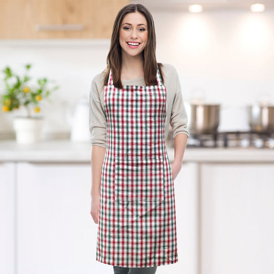 Christmas Classic Checkered Pattern Front Pocket Kitchen Apron