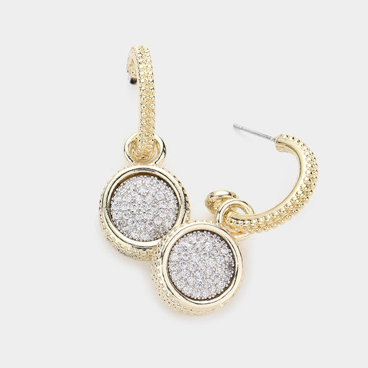 CZ Stone Two Tone Paved Disc Dangle Earrings - M H W ACCESSORIES LLC