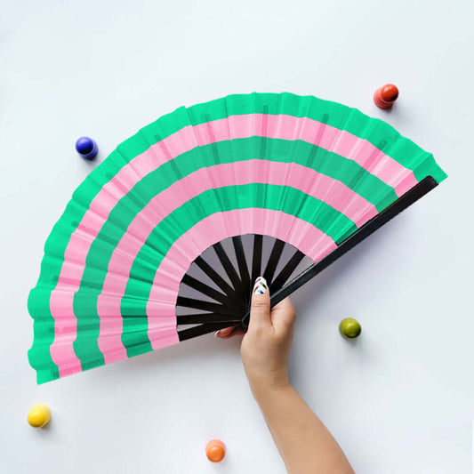 Pink & Green Plain Folding Line Dance Hand Fan