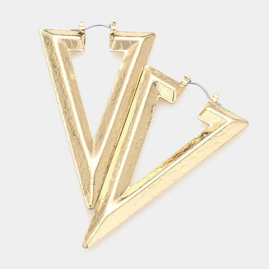 Metal Chevron Gold Hoop Pin Catch Earrings for Women - M H W ACCESSORIES LLC