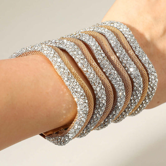 Metal Mesh Chevron Wide Cuff Bracelet - M H W ACCESSORIES LLC